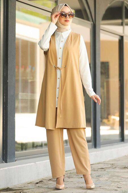 Biscuit Color Hijab Dual Suit Dress Bs Neva Style