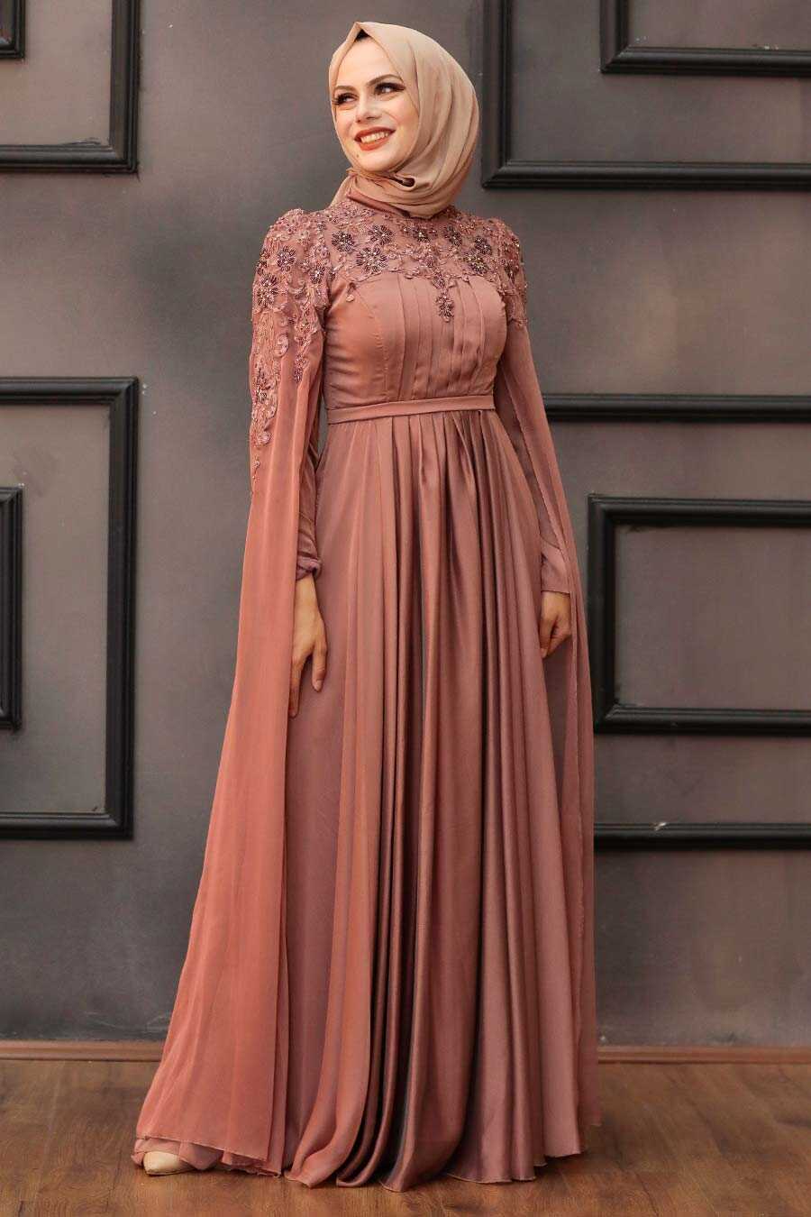 Satin Cooper Islamic Bridesmaid Dress 21990BKR Neva Style