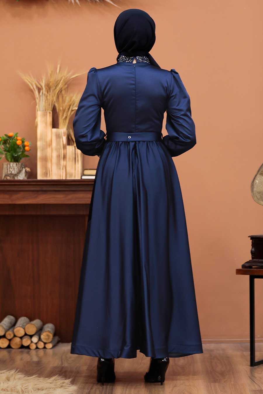 Navy Blue Turkish Hijab Wedding Gown L Neva Style