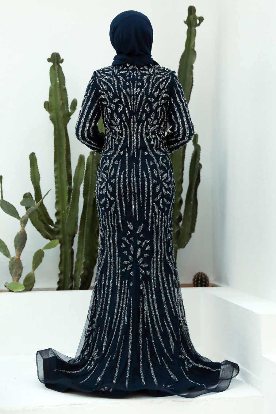 Luxorious Navy Blue Muslim Evening Gown 820L Neva Style