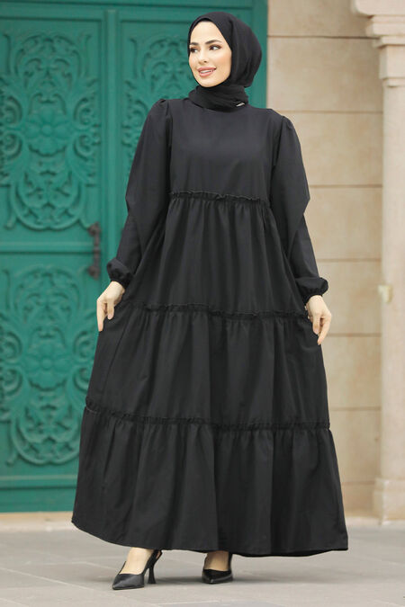 Black Hijab Turkish Dress 57342S Neva Style