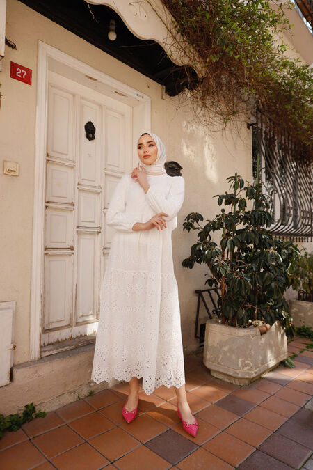 Neva Style Ecru Hijab Dress E Neva Style