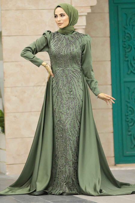 Elegant Khaki Islamic Wedding Gown Hk Neva Style