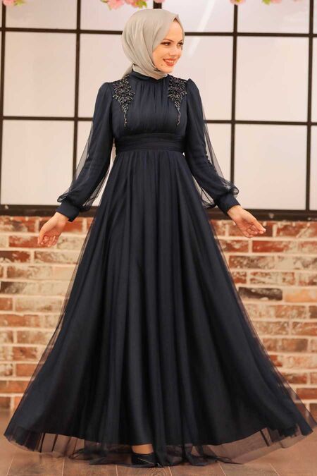 Navy Blue Turkish Modest Wedding Dress 22070L Neva Style