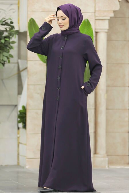 Plum Color Modest Turkish Abaya Mu Neva Style