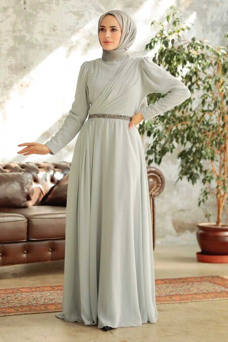 Plus Size Grey Islamic Long Sleeve Dress Gr Neva Style