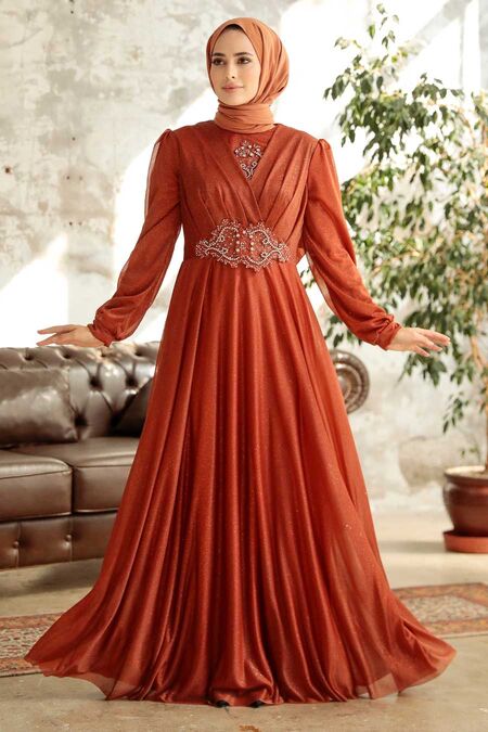 Plus Size Terra Cotta Muslim Prom Dress Krmt Neva Style