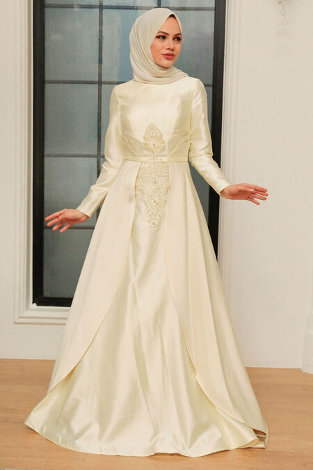 Satin Yellow Muslim Bridesmaid Dress 284SR Neva Style