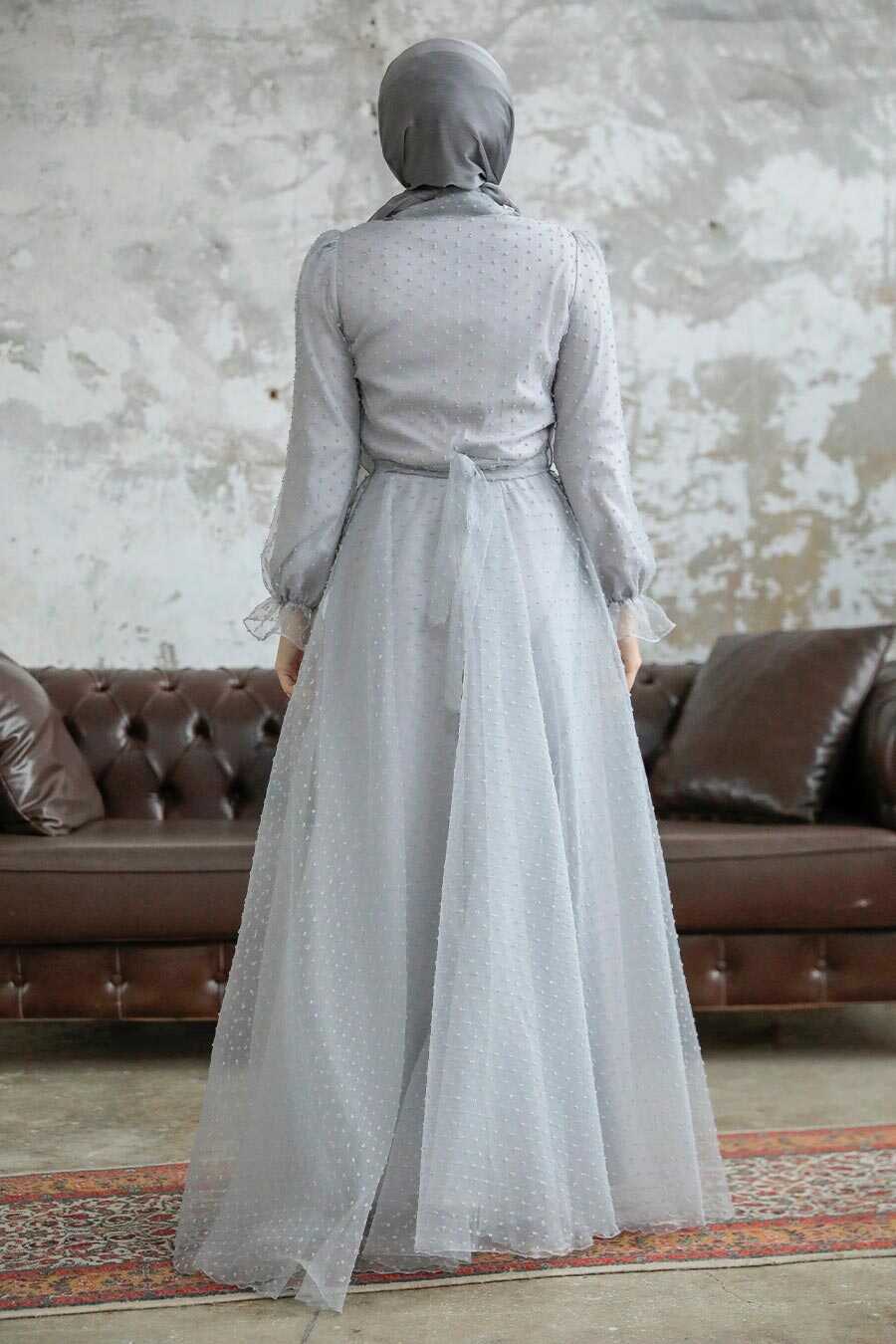 Stylish Grey Islamic Long Sleeve Maxi Dress Gr Neva Style