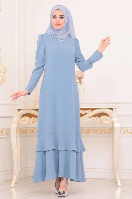 Elegant Blue Muslim Dress M Neva Style