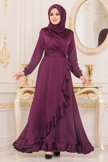 Purple Hijab Evening Dress 2307MOR Neva Style