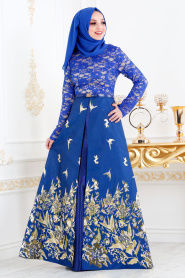 Sax Blue Hijab Evening Dress Sx Neva Style