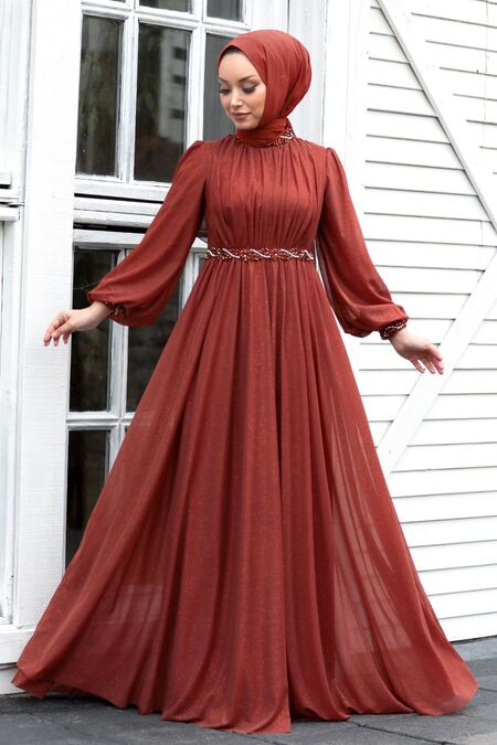 Terra Cotta Hijab Evening Dress Krmt Neva Style