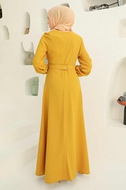  Modern Acidic Yellow Hijab Long Sleeve Dress 3295AS - 2