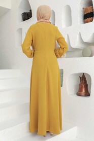  Long Acidic Yellow Islamic Wedding Dress 3305AS - 2