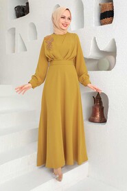  Long Acidic Yellow Islamic Wedding Dress 3305AS - 1