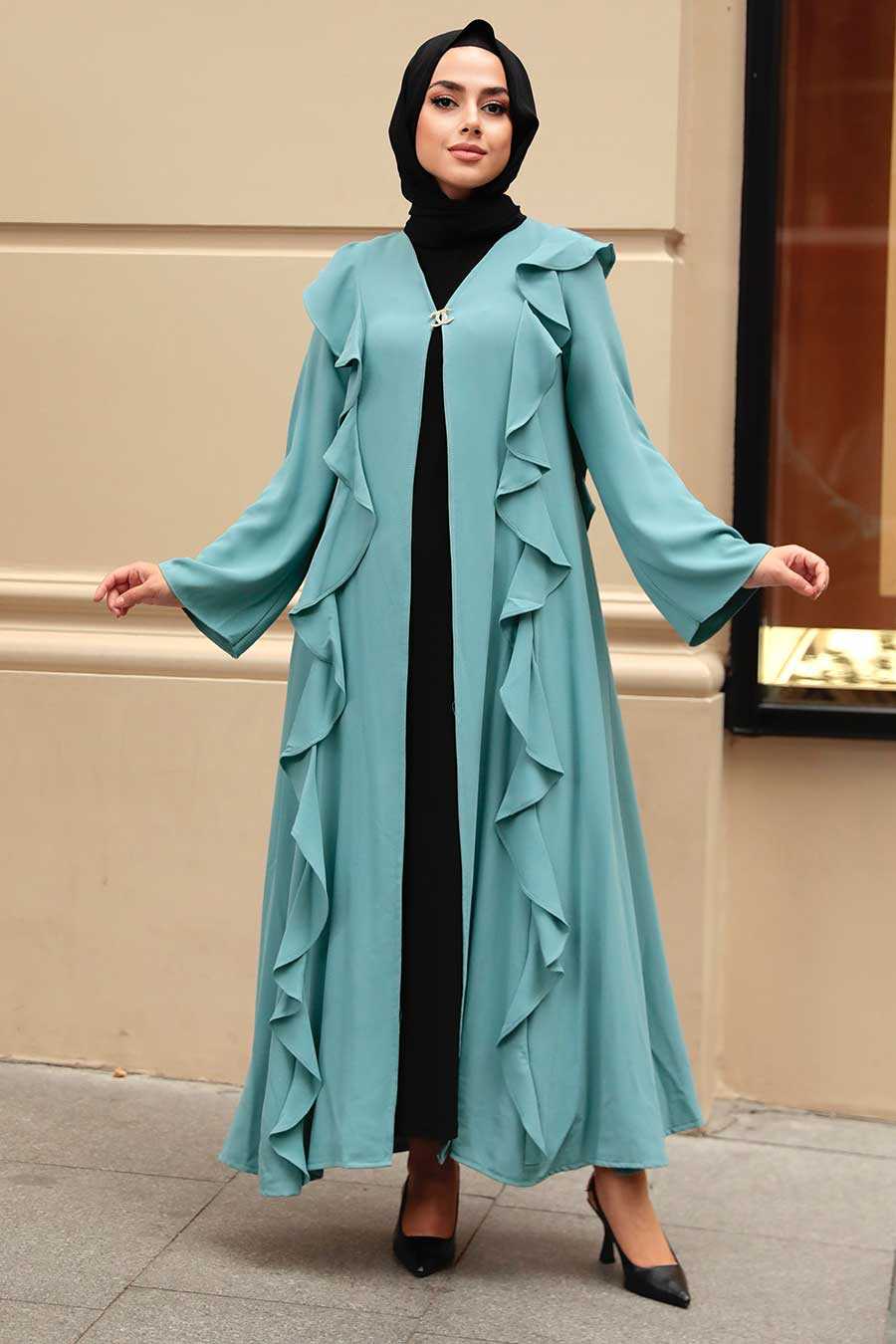 Almond Green Hijab Abaya 15402CY