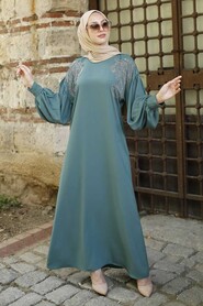 Almond Green Hijab Abaya 3221CY - 2