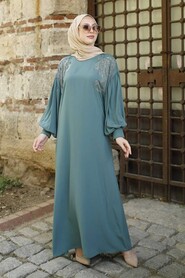 Almond Green Hijab Abaya 3221CY - 1