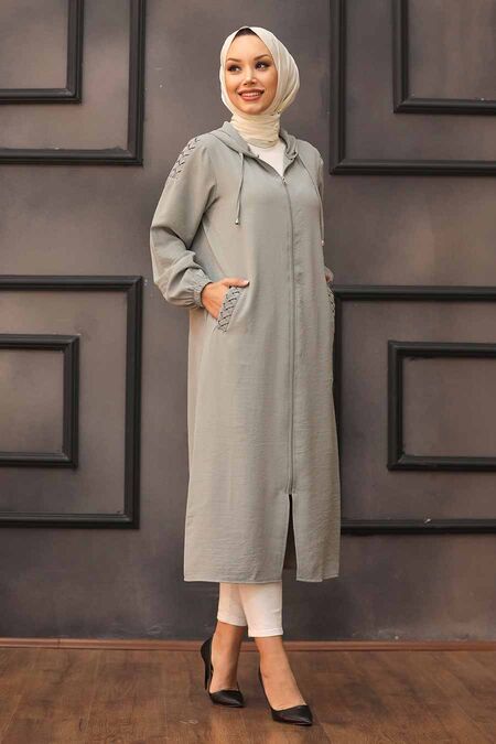 Almond Green Hijab Coat 15630CY - NEVA STYLE