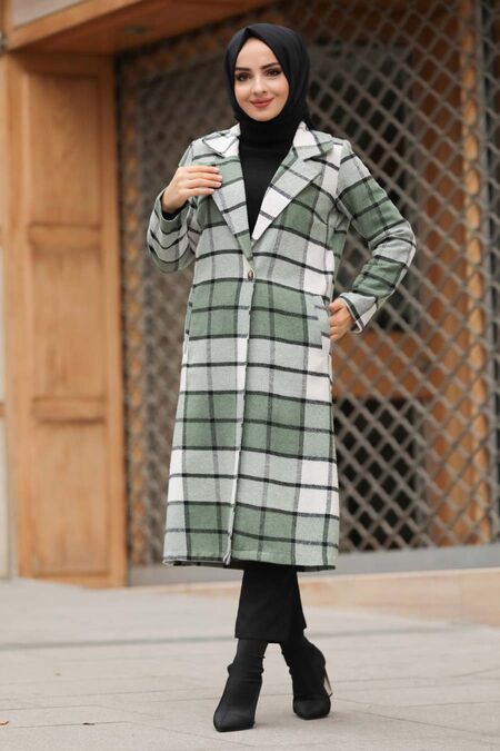 Almond Green Hijab Coat 5589CY - NEVA STYLE