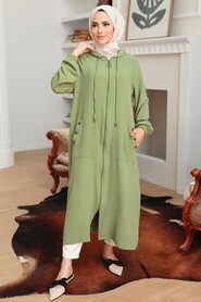 Almond Green Hijab Coat 6298CY - 1