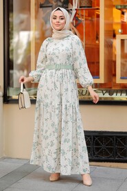 Almond Green Hijab Dress 10262CY - 2