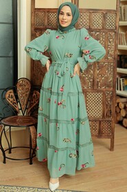 Almond Green Hijab Dress 10268CY - 1