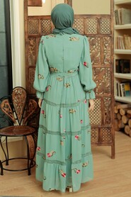 Almond Green Hijab Dress 10268CY - 2