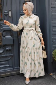 Almond Green Hijab Dress 10302CY - 3
