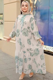 Almond Green Hijab Dress 10440CY - 3