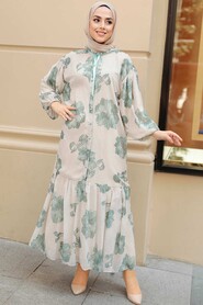 Almond Green Hijab Dress 10440CY - 2