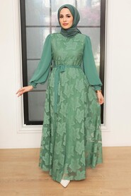 Almond Green Hijab Dress 1063CY - 1