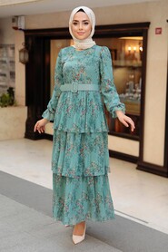 Almond Green Hijab Dress 11470CY - 2