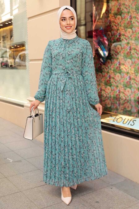 Almond Green Hijab Dress 1158CY - NEVA STYLE