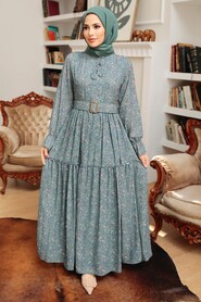 Almond Green Hijab Dress 11601CY - 1