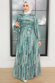 Almond Green Hijab Dress 12101CY - 2