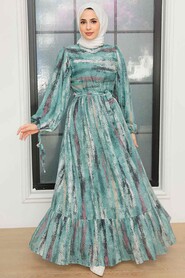 Almond Green Hijab Dress 12101CY - 1