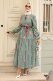 Almond Green Hijab Dress 1216CY - 3