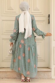 Almond Green Hijab Dress 1216CY - 4