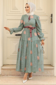 Almond Green Hijab Dress 1216CY - 2