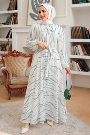 Almond Green Hijab Dress 12302CY - 1