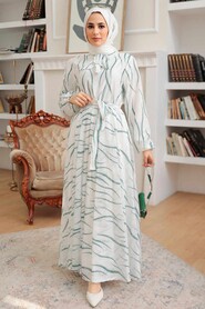 Almond Green Hijab Dress 12302CY - 2