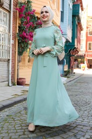 Almond Green Hijab Dress 12327CY - 1