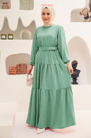 Almond Green Hijab Dress 13024CY - NEVA STYLE