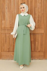 Almond Green Hijab Dress 1317CY - 1
