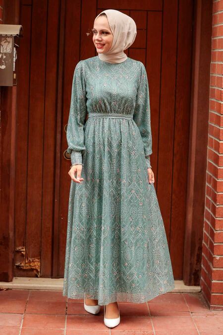 Almond Green Hijab Dress 22140CY - NEVA STYLE