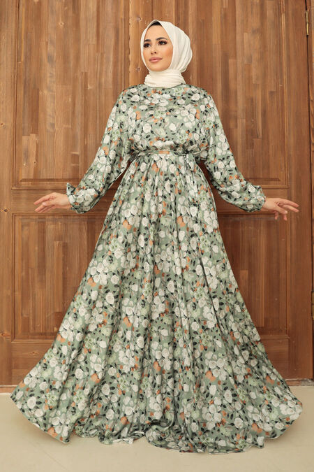 Almond Green Hijab Dress 22163CY - NEVA STYLE