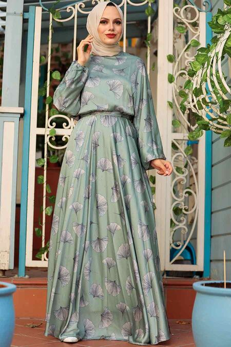 Almond Green Hijab Dress 22165CY - NEVA STYLE