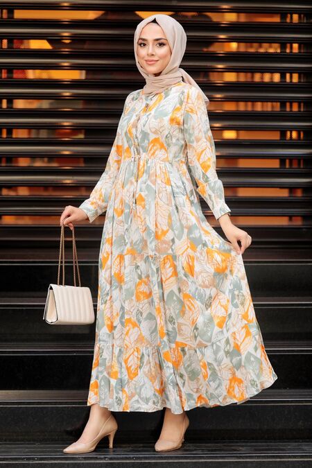 Almond Green Hijab Dress 22430CY - NEVA STYLE